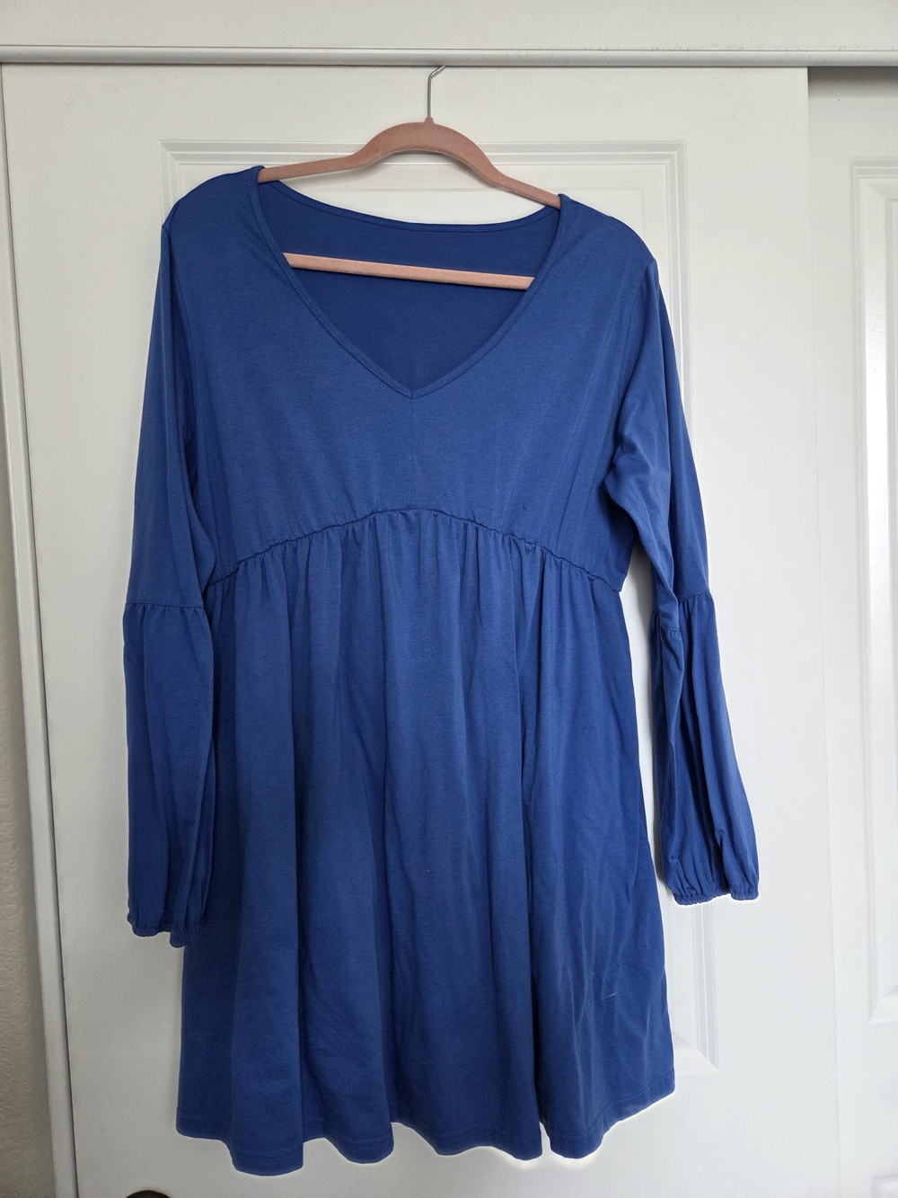 Blue V-Neck Long Sleeve Babydoll Tunic